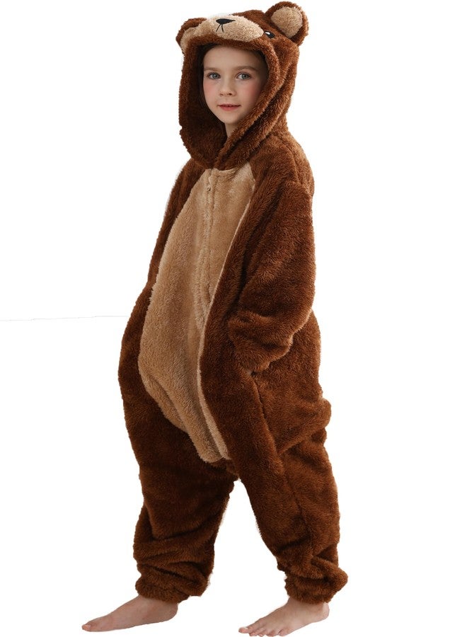 DarkCom Animal Onesie for Kids,Flannel Cosplay Brown Bear Halloween Costume Parent-Child Sleepwear for Girls Boys 12-13 Years - Image 2